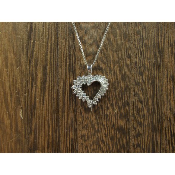 Jewelry - 18 Inch Sterling Silver Fancy CZ Gemstone Heart Love Pendant Necklace